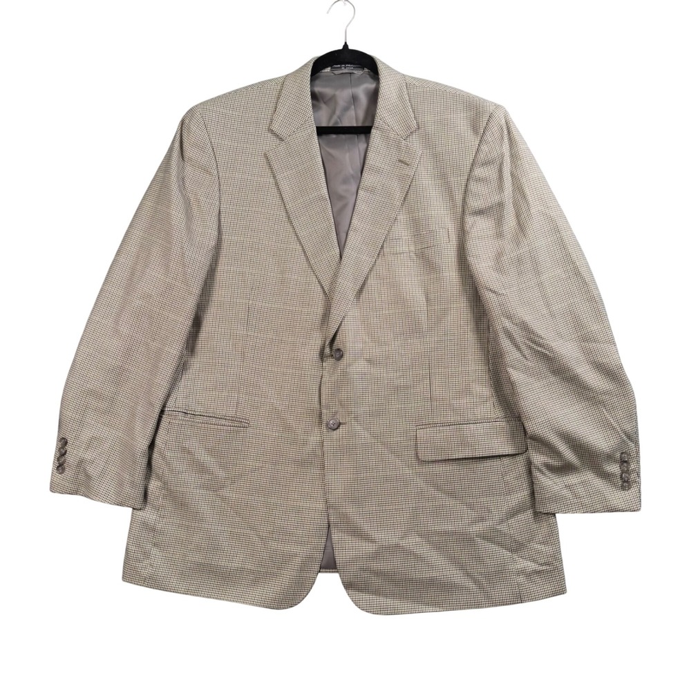 VTG 90s Meeting Street Blazer Men 48L Tan Houndstooth Sport Coat Academia Preppy